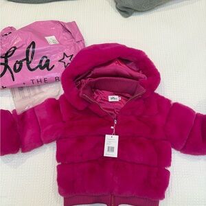 Lola + The Boys Raspberry Faux Fur Coat